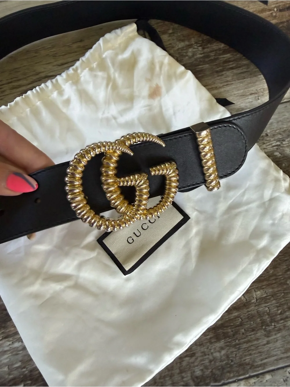 Gucci Black Leather GG Marmont Buckle Belt 85CM 34